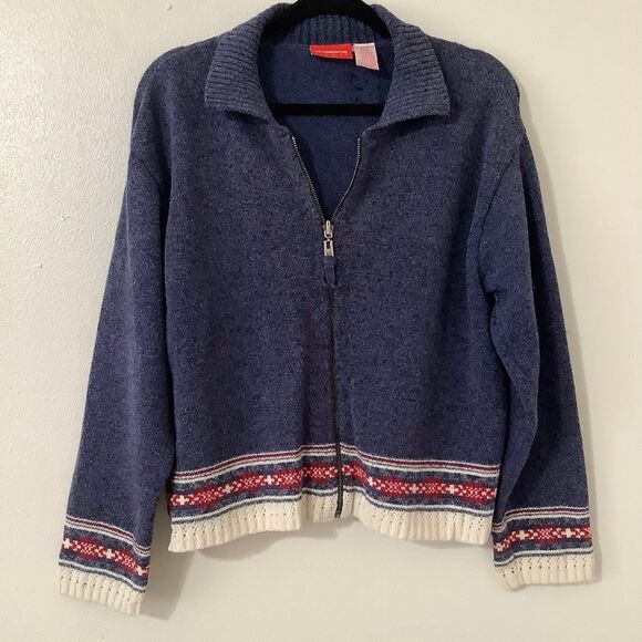 Vintage Retro Fisherman Grandpacore Granny Zip Up Knitted Collared Cardigan L - Picture 1 of 7